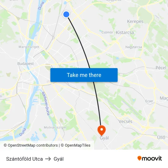 Szántóföld Utca to Gyál map