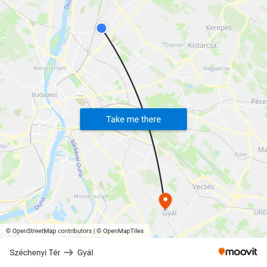 Széchenyi Tér to Gyál map
