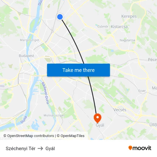 Széchenyi Tér to Gyál map