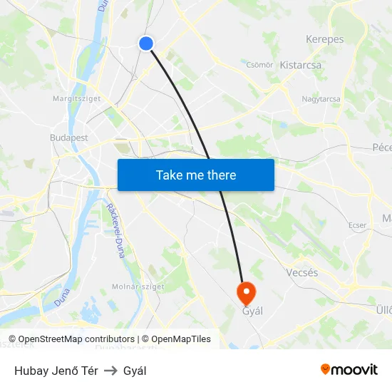 Hubay Jenő Tér to Gyál map