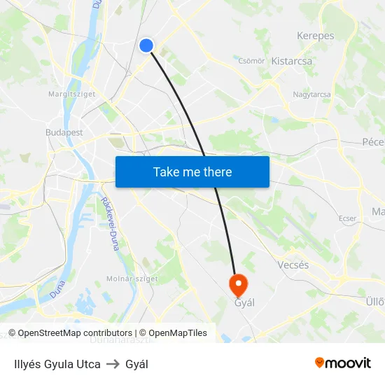 Illyés Gyula Utca to Gyál map
