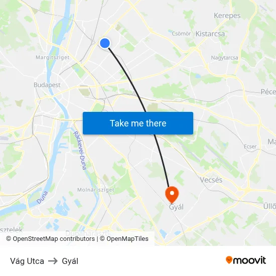 Vág Utca to Gyál map