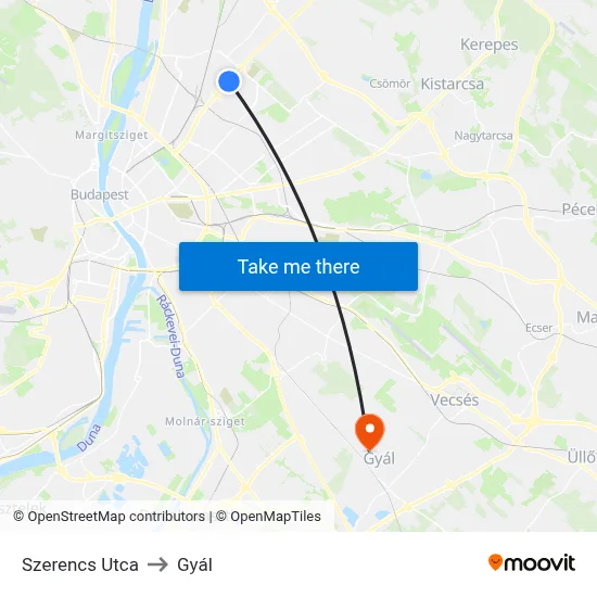 Szerencs Utca to Gyál map