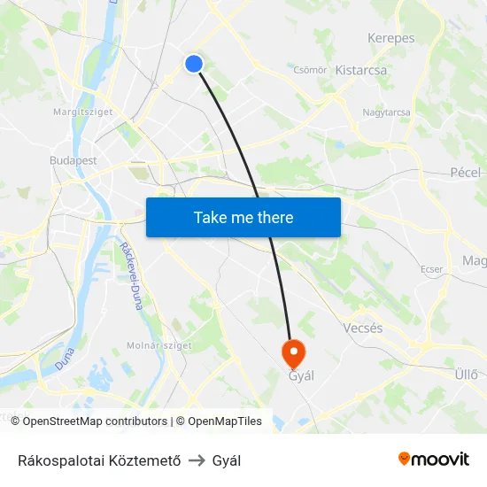 Rákospalotai Köztemető to Gyál map