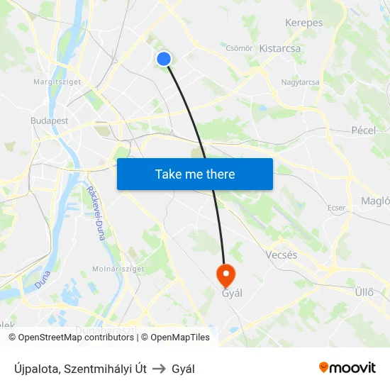 Újpalota, Szentmihályi Út to Gyál map