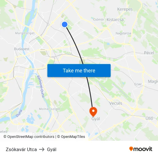 Zsókavár Utca to Gyál map