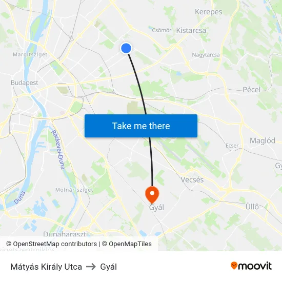 Mátyás Király Utca to Gyál map