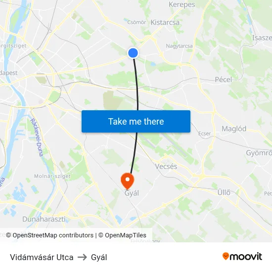 Vidámvásár Utca to Gyál map
