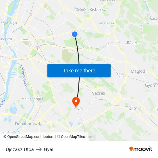 Újszász Utca to Gyál map