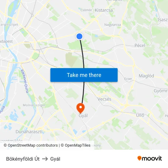 Bökényföldi Út to Gyál map