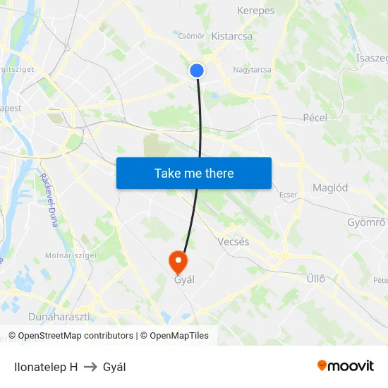 Ilonatelep H to Gyál map