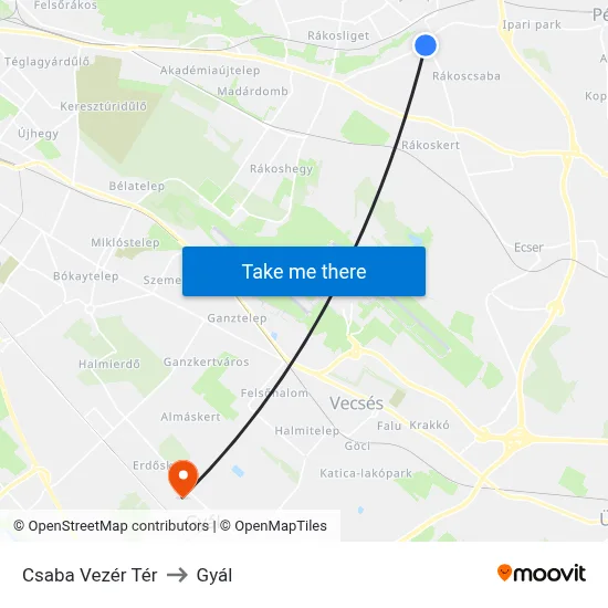 Csaba Vezér Tér to Gyál map
