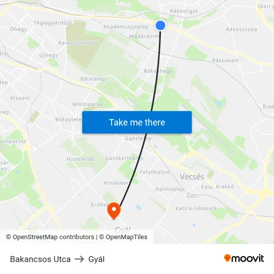 Bakancsos Utca to Gyál map