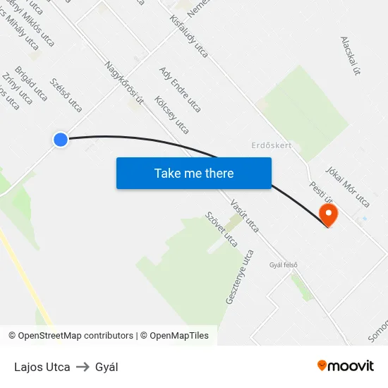 Lajos Utca to Gyál map