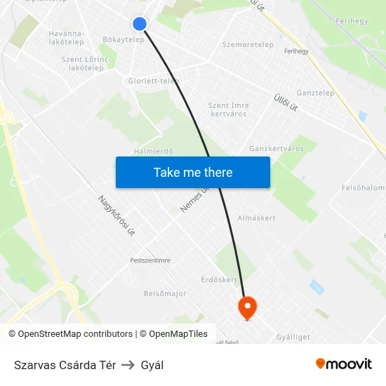 Szarvas Csárda Tér to Gyál map