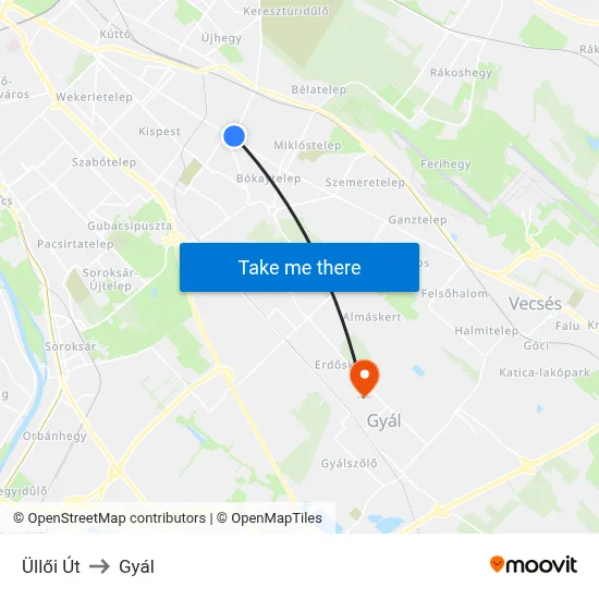 Üllői Út to Gyál map