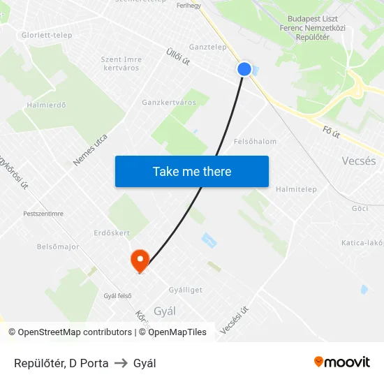 Repülőtér, D Porta to Gyál map