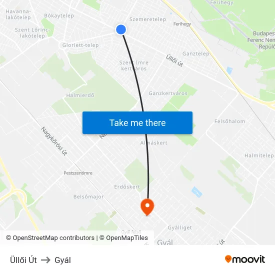 Üllői Út to Gyál map