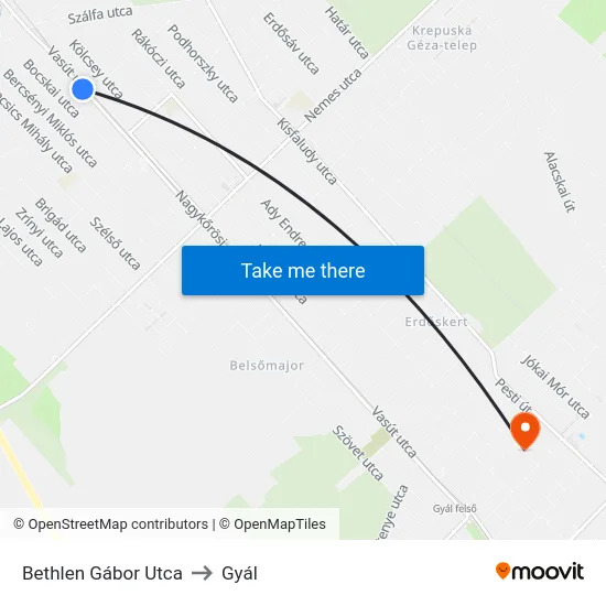 Bethlen Gábor Utca to Gyál map