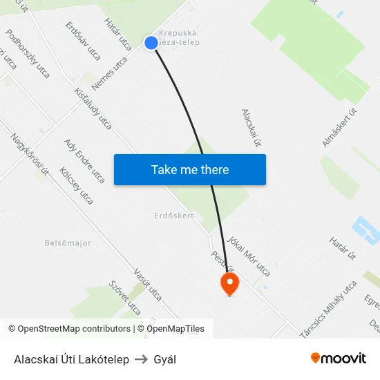 Alacskai Úti Lakótelep to Gyál map