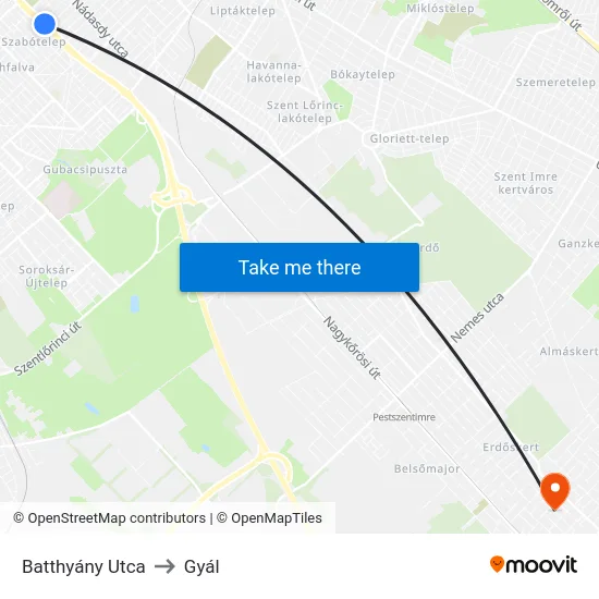 Batthyány Utca to Gyál map