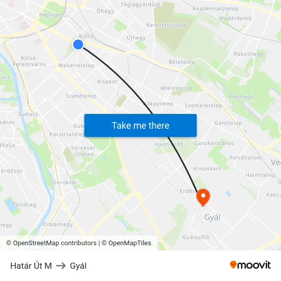 Határ Út M to Gyál map