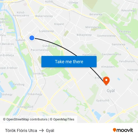 Török Flóris Utca to Gyál map