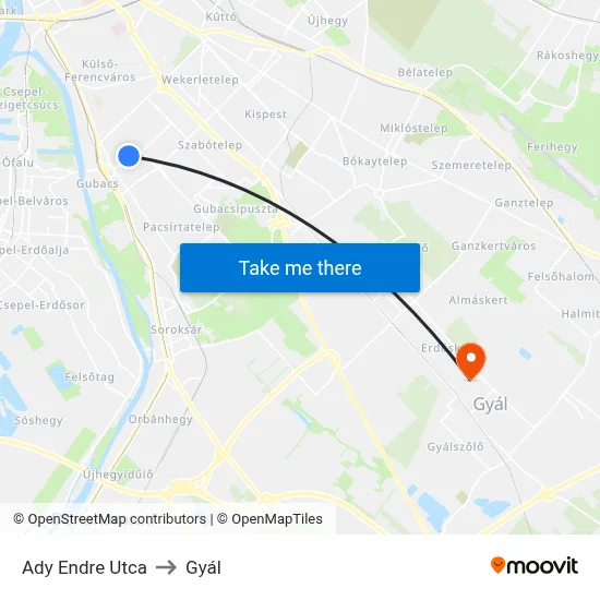 Ady Endre Utca to Gyál map