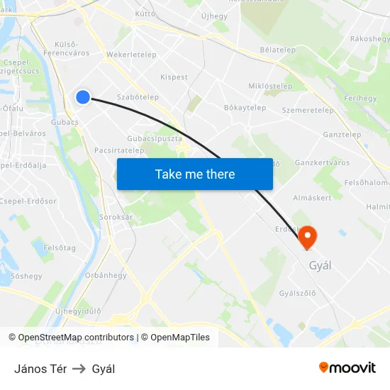 János Tér to Gyál map