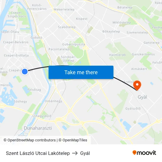 Szent László Utcai Lakótelep to Gyál map