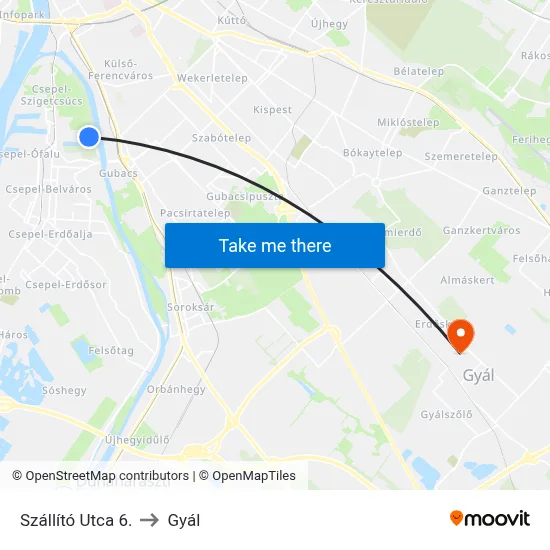 Szállító Utca 6. to Gyál map
