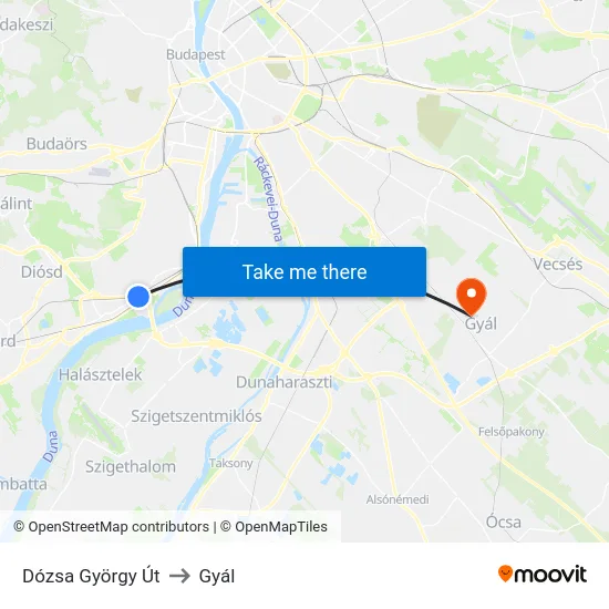 Dózsa György Út to Gyál map