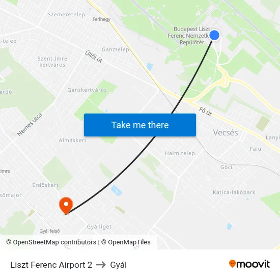 Liszt Ferenc Airport 2 to Gyál map
