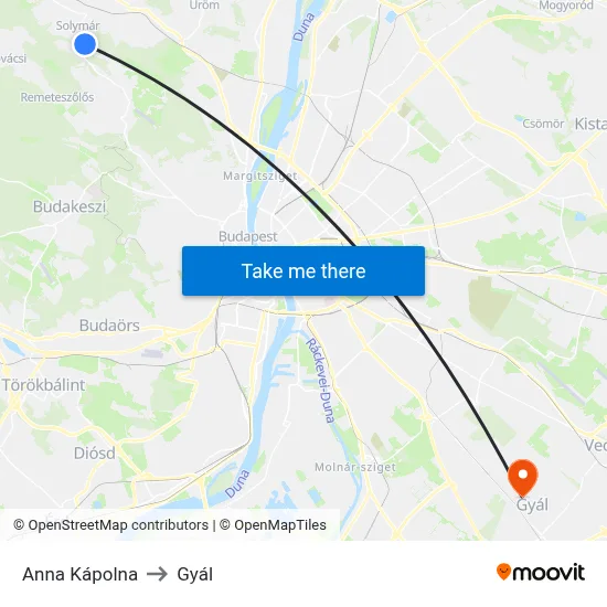 Anna Kápolna to Gyál map