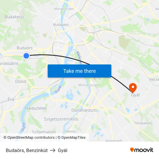Budaörs, Benzinkút to Gyál map