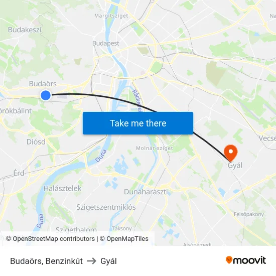 Budaörs, Benzinkút to Gyál map