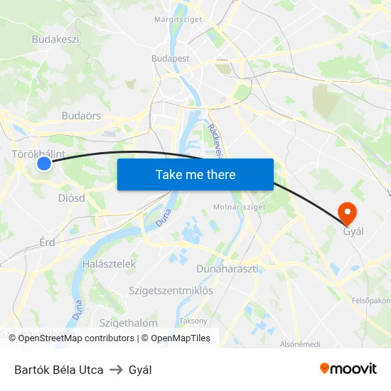 Bartók Béla Utca to Gyál map