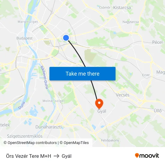 Örs Vezér Tere M+H to Gyál map