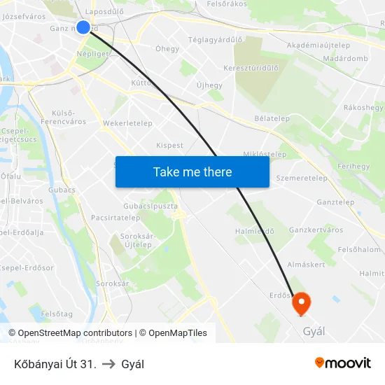 Kőbányai Út 31. to Gyál map