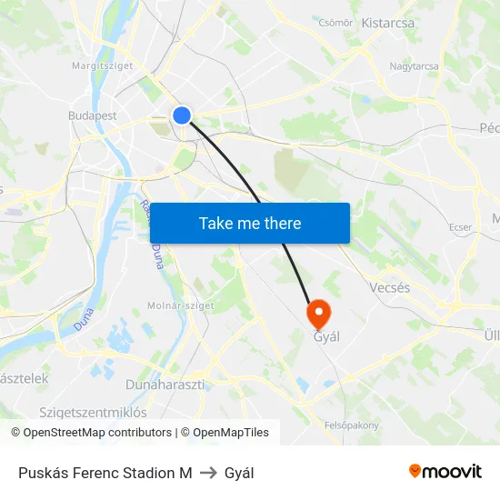 Puskás Ferenc Stadion M to Gyál map