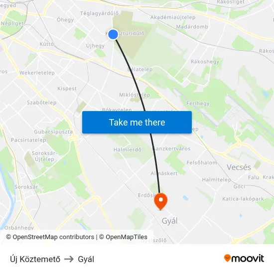 Új Köztemető to Gyál map