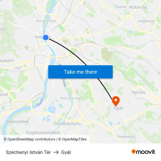 Széchenyi István Tér to Gyál map