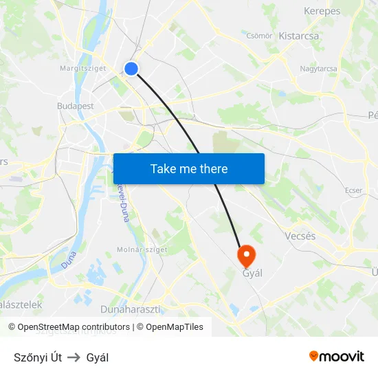 Szőnyi Út to Gyál map