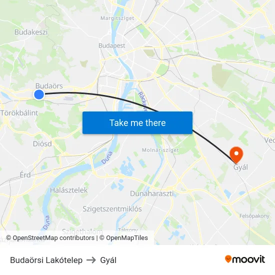 Budaörsi Lakótelep to Gyál map