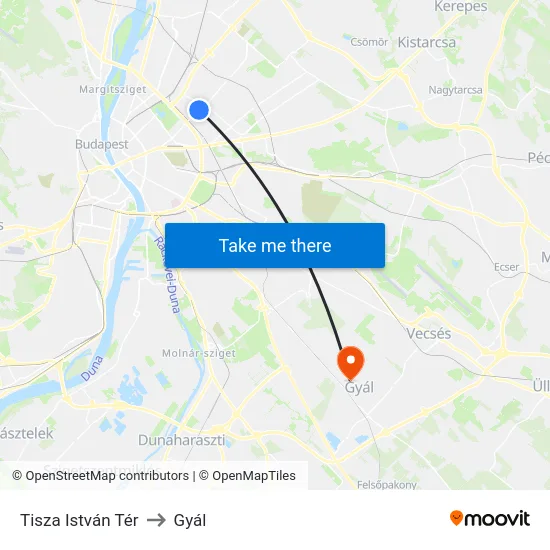 Tisza István Tér to Gyál map