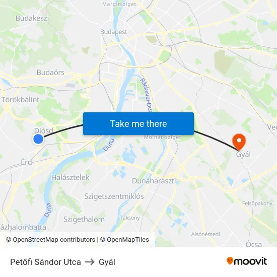 Petőfi Sándor Utca to Gyál map