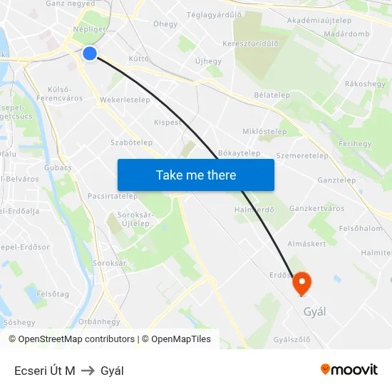 Ecseri Út M to Gyál map