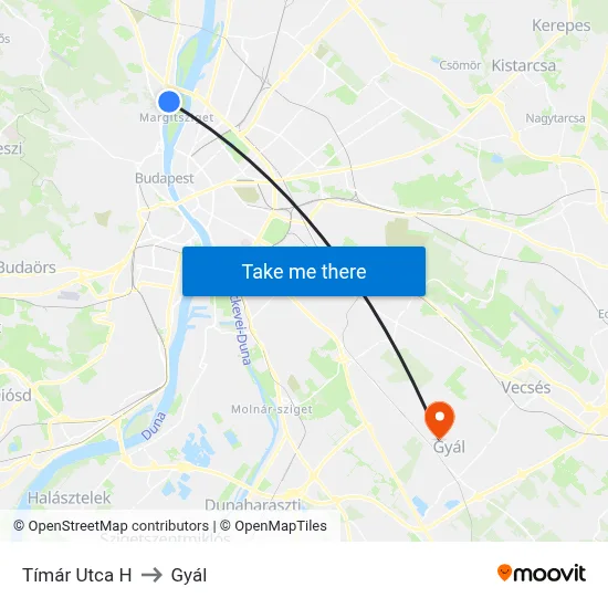 Tímár Utca H to Gyál map