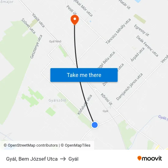 Gyál, Bem József Utca to Gyál map