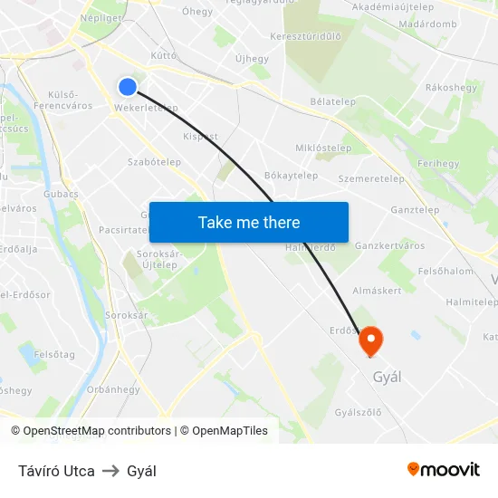 Távíró Utca to Gyál map